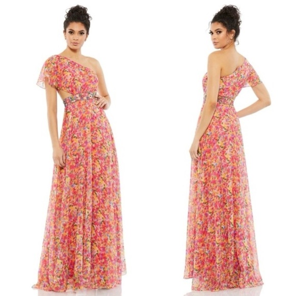 Mac Duggal Dresses & Skirts - Mac Duggal NWT #9157 Pink Floral One Shoulder Gown with Flutter Sleeve s…